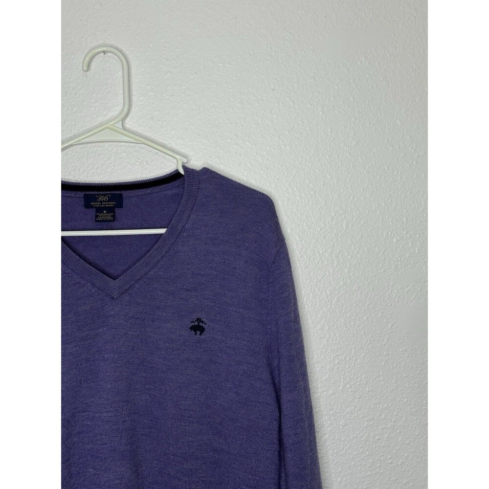 Brooks Brothers 346 Sweater Men’s M Purple Merino Wool V Neck Pullover Academia - Picture 3 of 16